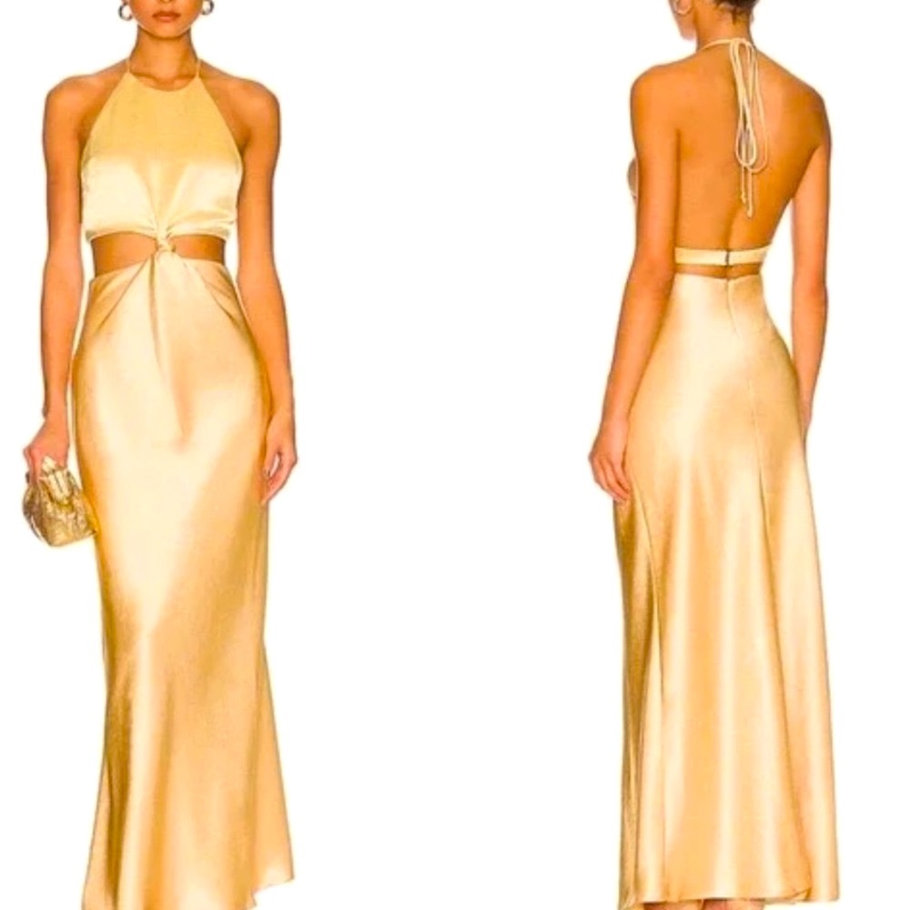 Bec + Bridge x Free People Carrie Halter 2 | XS Yellow Gold Silky Cutout Maxi